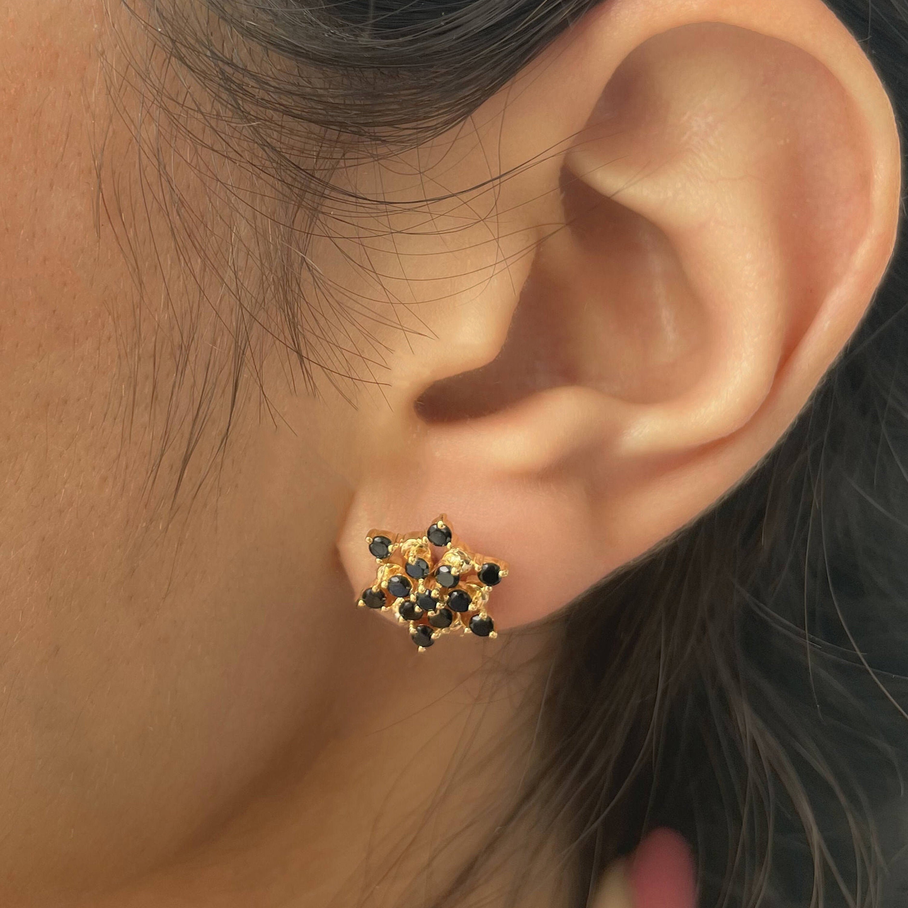 Floral Stud Earrings, 3/4 Ct Black Onyx Flower Earrings For Women, Gemstone