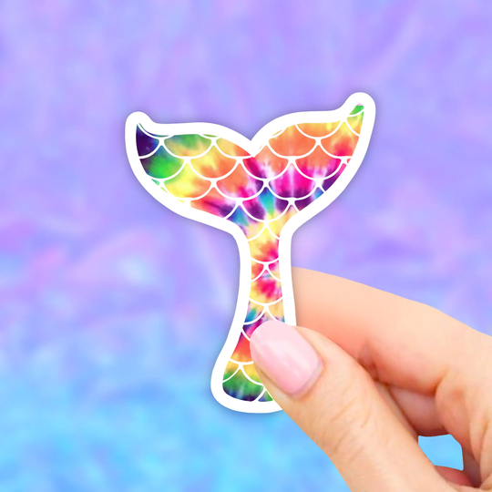 Tie Dye Mermaid Tail Sticker, Stickers, Wave Ocean Vinyl Aesthetic Water Bottle Waterproof