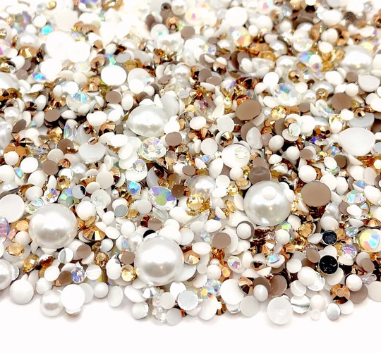 Caramel Latte Blend Rhinestone Mix 2mm-10mm Flatback Jelly Resin | Faux Pearls Rhinestones Mixed Sizes Brown White