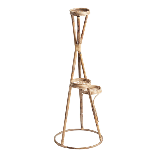 Round Rattan 3 Tier Plant Stand: Natural - Wood by World Market