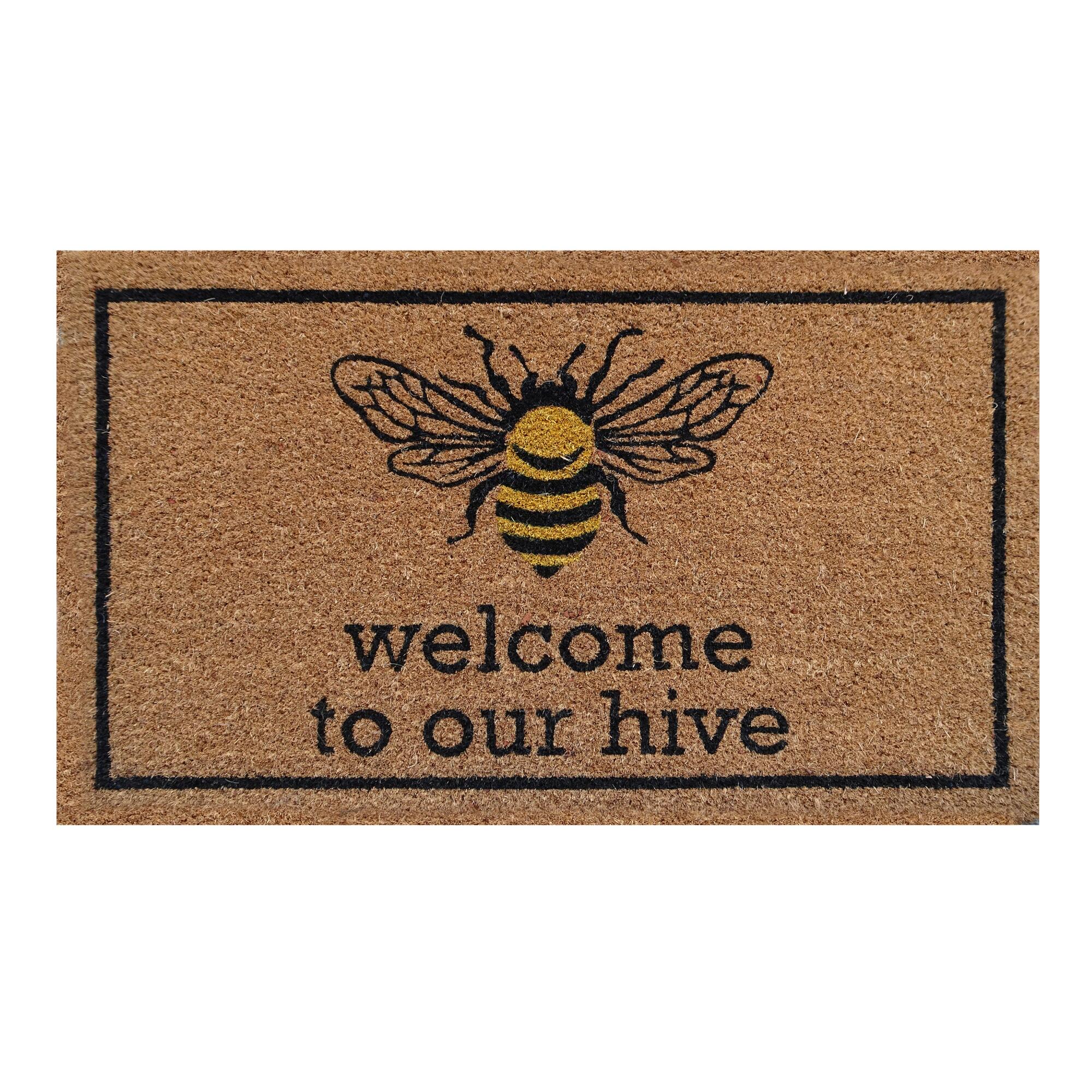 Welcome To Our Hive Yellow Bee Coir Doormat: Natural - Coconut Husk by World Market