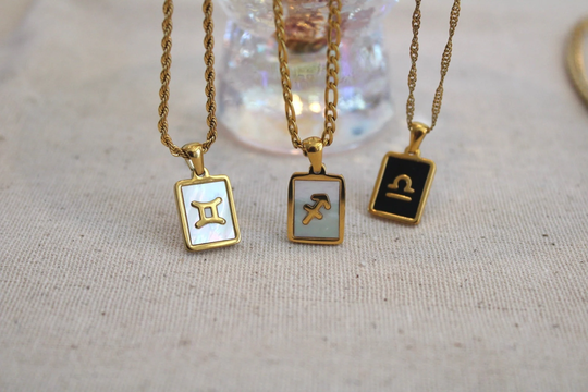 18K Gold Filled Zodiac Sign Necklace, Waterproof Pearl Square Personalized Constellation Gift