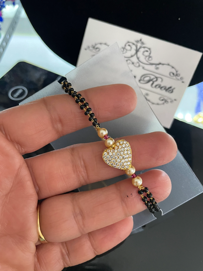 Mangalsutra Bracelet/Heart Shapecharm Bracelet/Black Beads Charm Bracelet