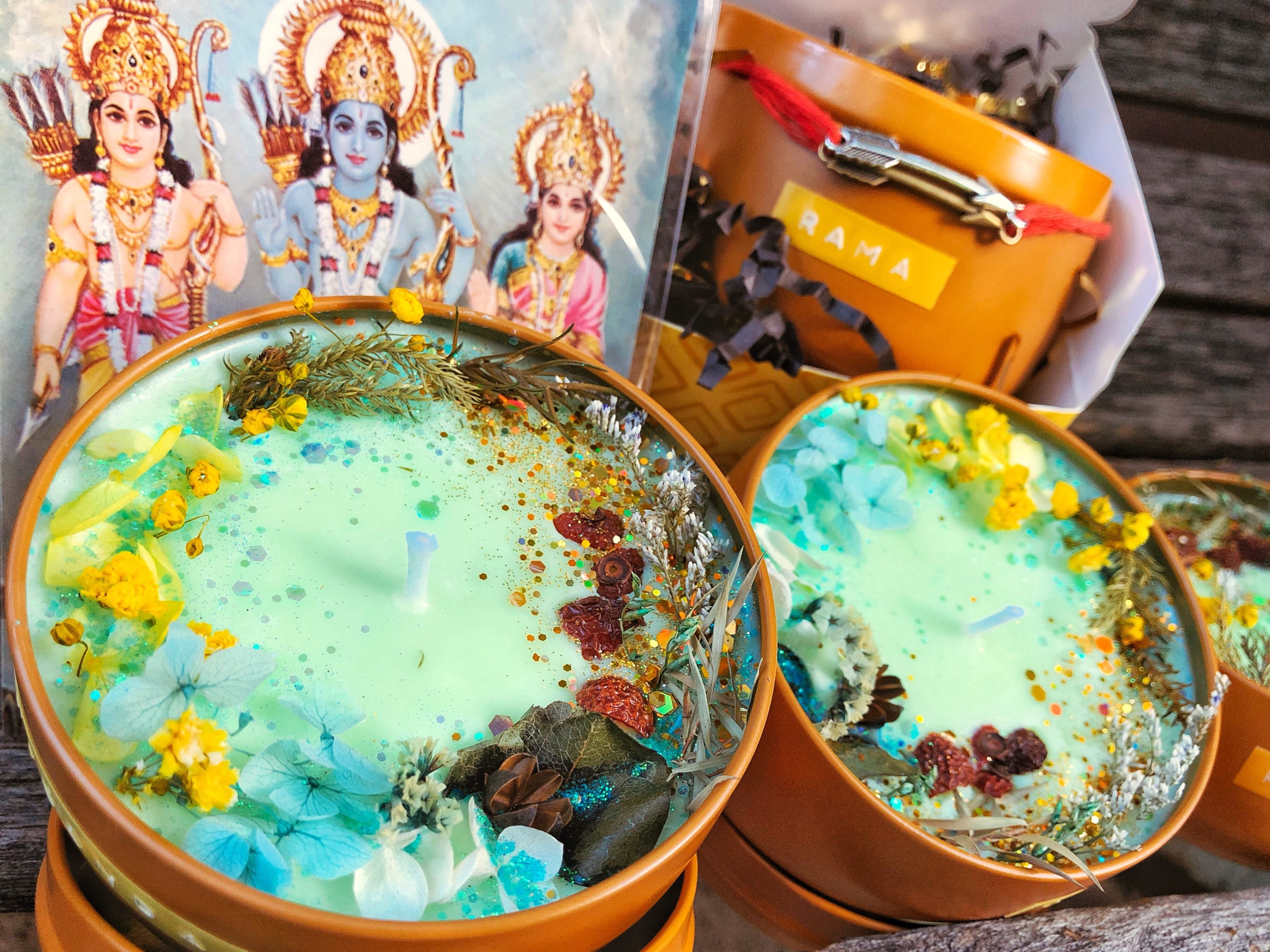 Lord Rama, Meditation Candle, Altar Candle, Ritual Scented Flower Candle With Flowers, Jasmine Sandalwood