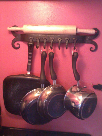 Hand Forged Pot Rack // Ram's Head Wrought Iron Pot Rack Utensil Hanging Hook Kitchen