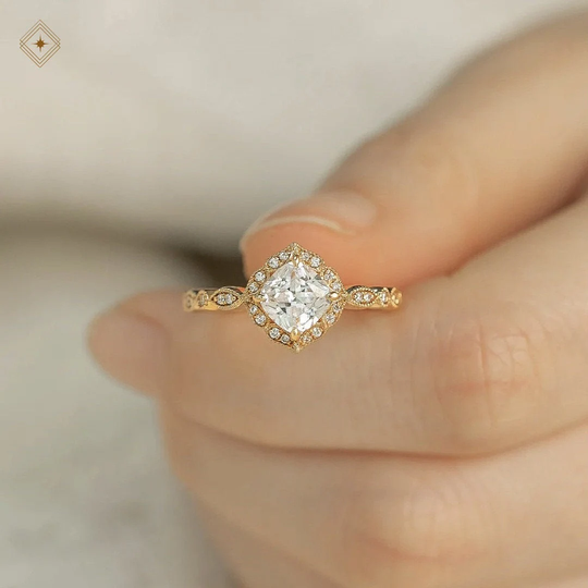 Vintage Cushion Moissanite Engagement Ring, Halo Flower Art Deco 1Ct Diamond 14K 18K Gold Promise Wedding Ring
