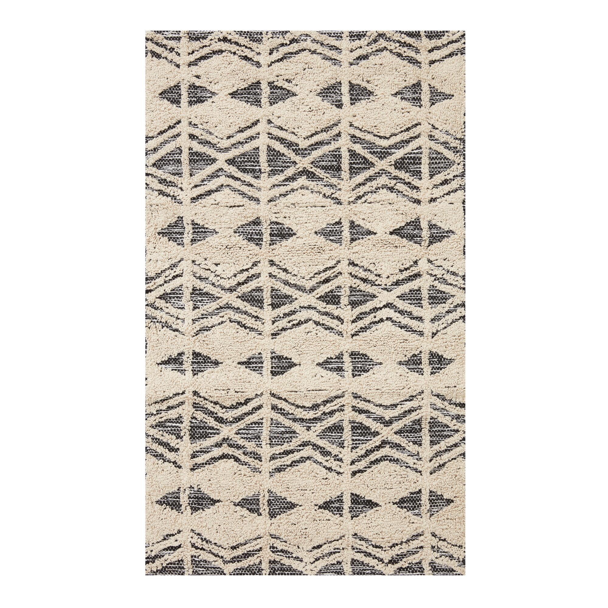 Diamond Stripe Textured Cotton Area Rug: Natural - 2' x 3' by World Market