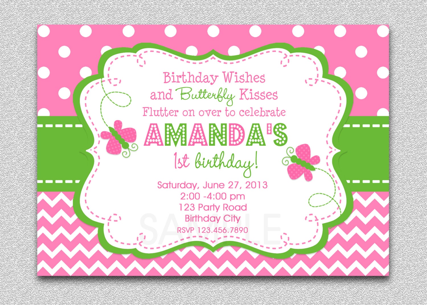 Butterfly Birthday Invitation, Party Girls Picnic Invitation