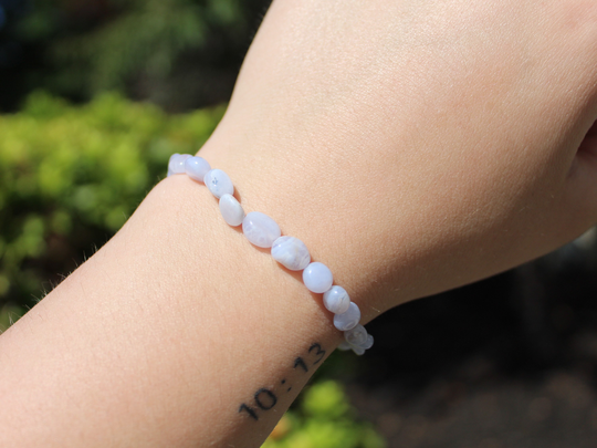 Blue Lace Agate Bracelet | Crystal Beaded Handmade Stretchy Bracelet