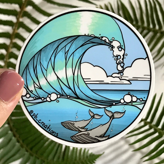 Vynil 3" Sticker Whale Whales Wave Surf Ocean Water Bottle Computer Bumper