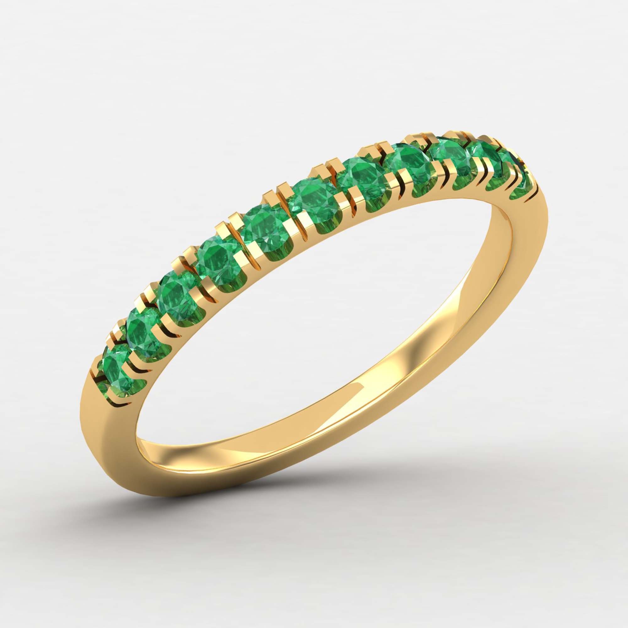 Minimalist Emerald Eternity Band Ring, Stacking Half Dainty Band, Yellow Gold Wedding Gift For Her