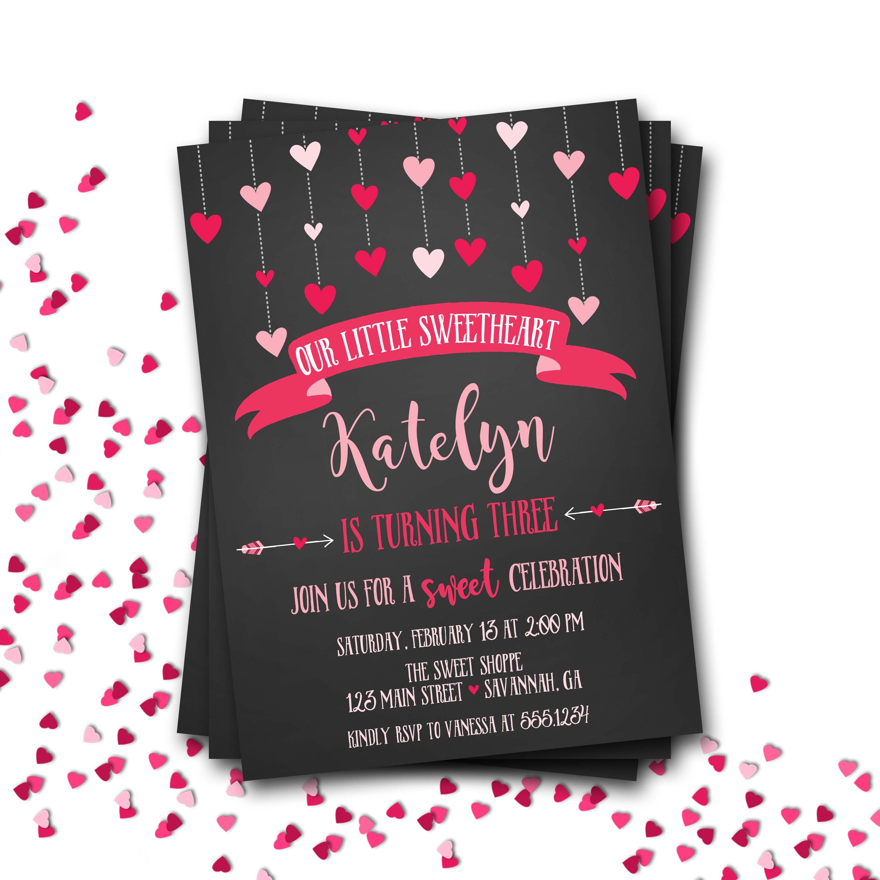 Heart Birthday Invitation, Sweetheart Birthday, Valentines Valentine Our Little Sweetheart