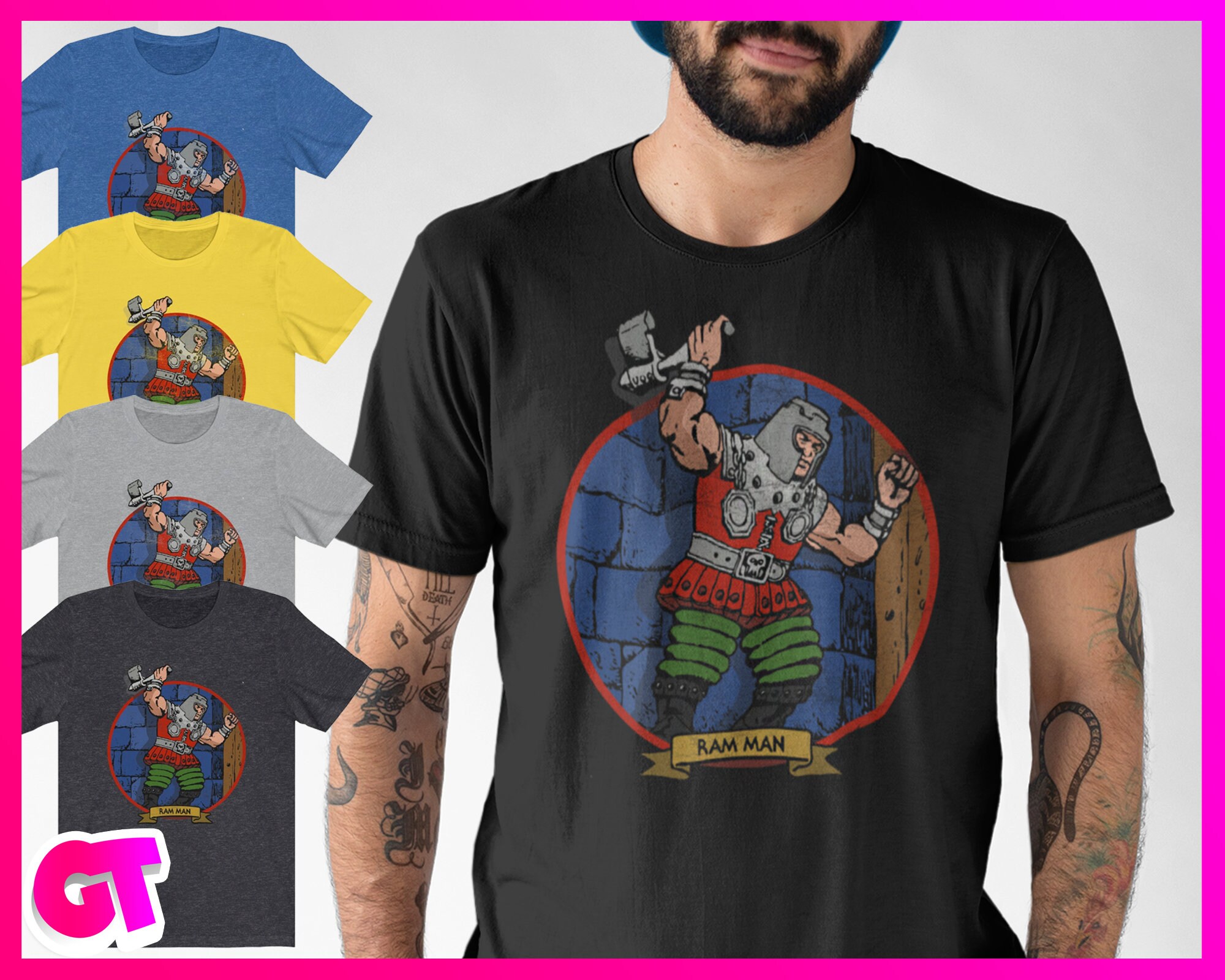 He-Man Vintage Style Motu Ram-Man Distressed Unisex Tee