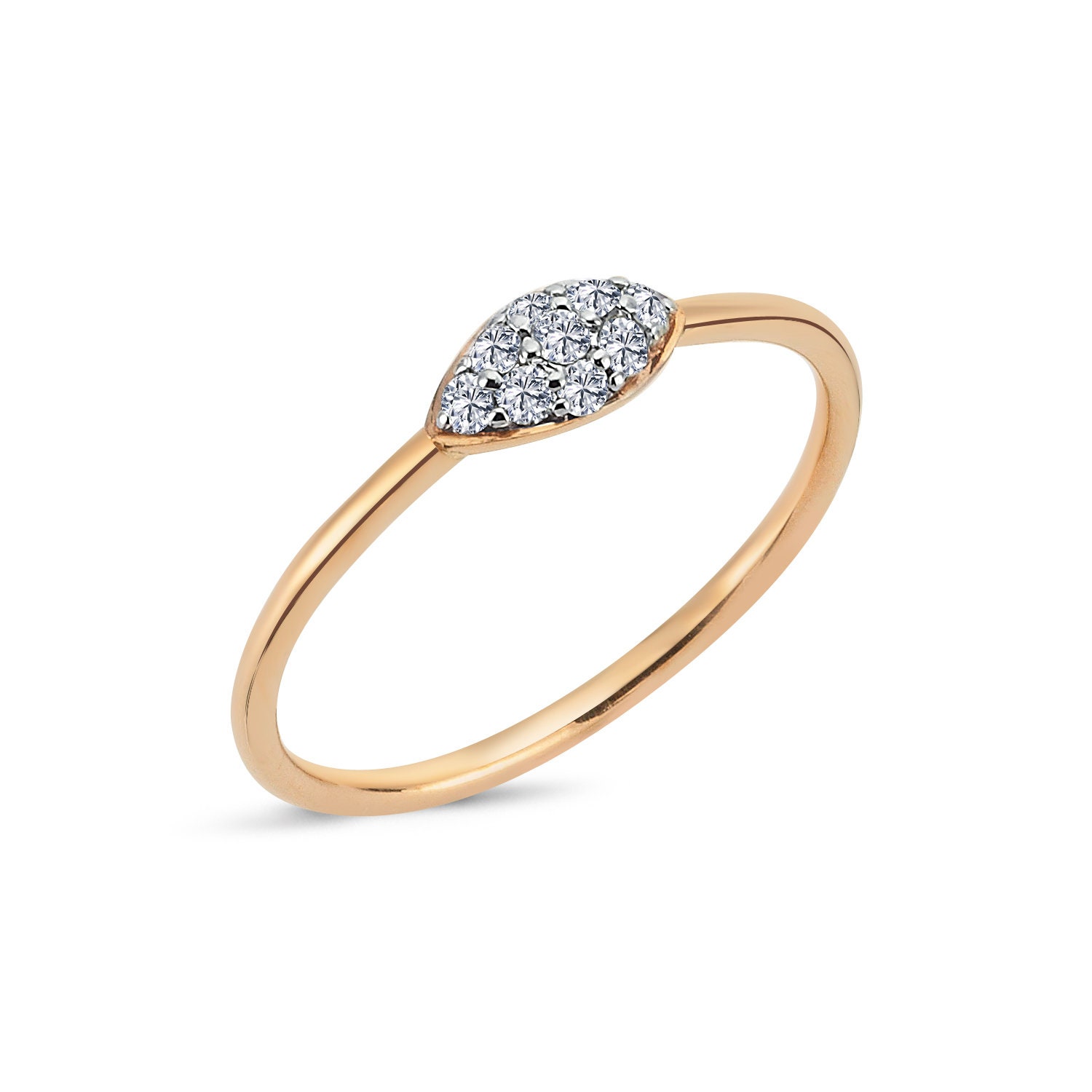 Micro Pave Diamond Ring, Multi Stone Cluster Valentine's Day Graduated Ring, 14K Solid Gold Stacking Ring