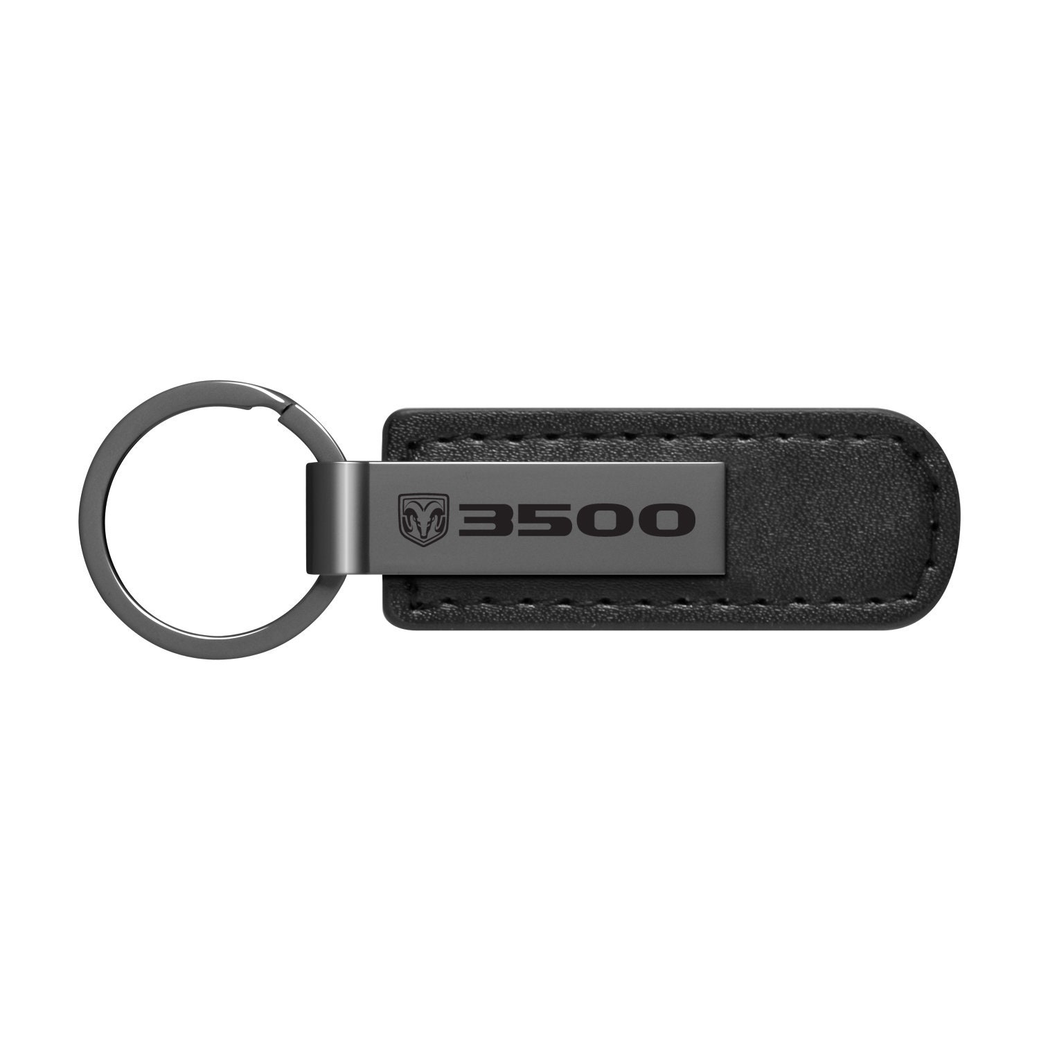 Ram 3500 Logo Gunmetal Black Metal Plate Pu Leather Strap Key Chain
