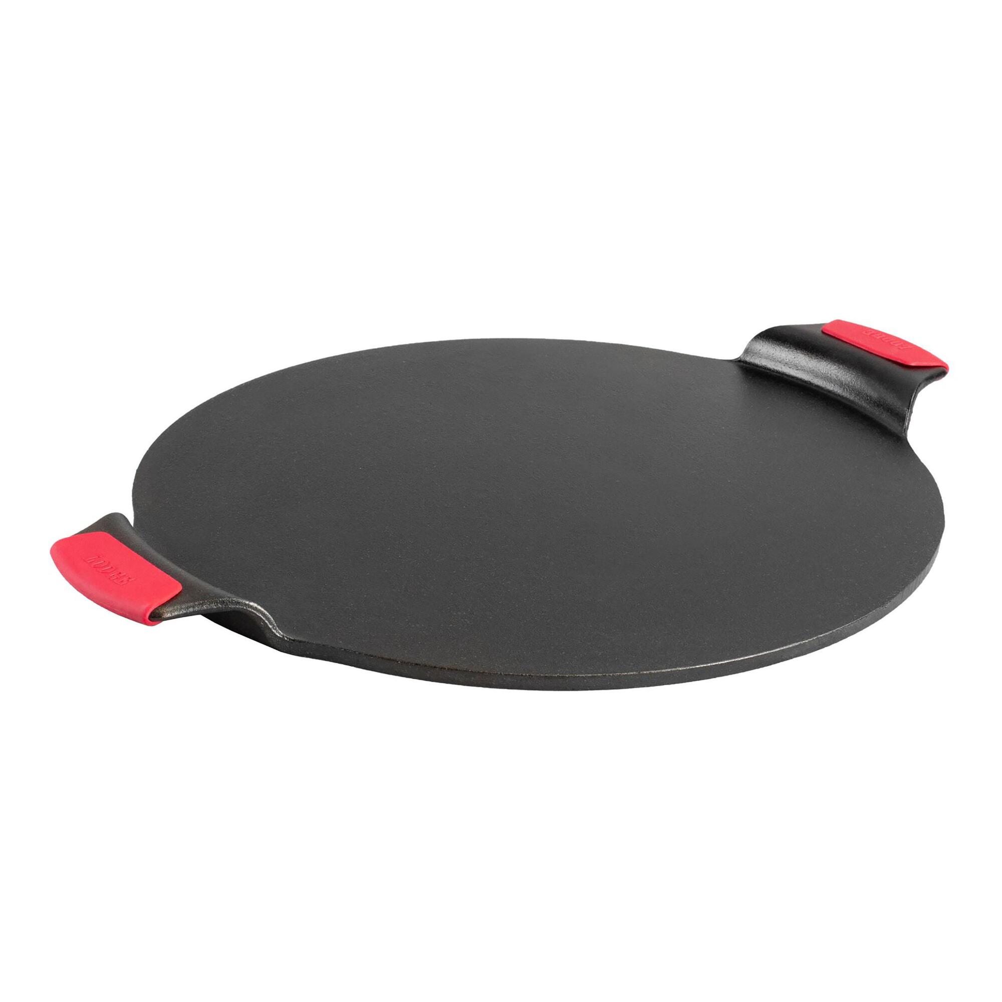 Lodge Cast Iron Pizza Pan with Silicone Holders: Black/Silver - Stainless Steel by World Market