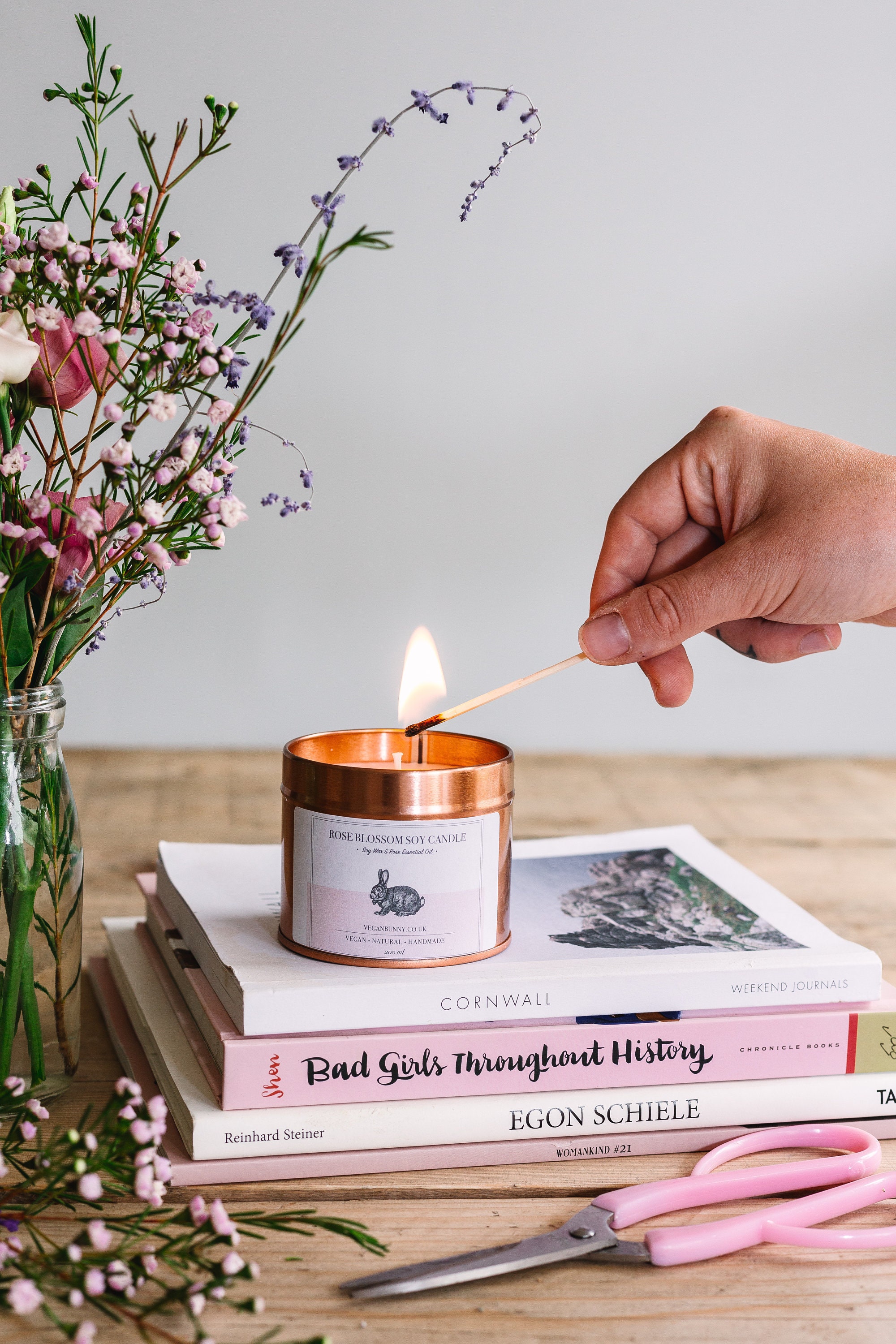 Rose Soy Candle Blended With Geranium Essential Oil - Vegan & Plastic Free