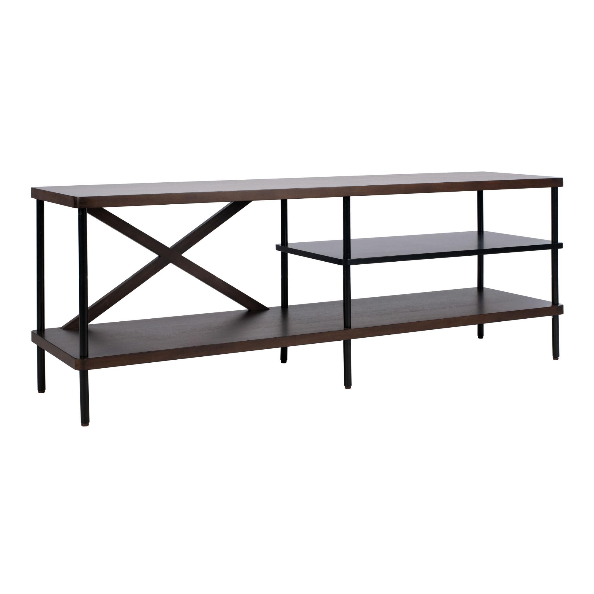 Black Metal and Walnut Triton Media Stand: Black/Brown by World Market