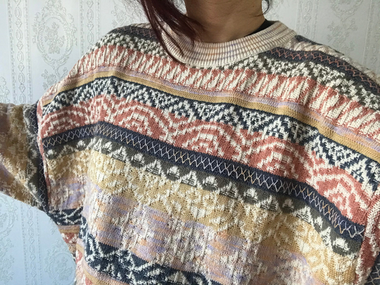 Vintage Unisex Colourful Cotton Blend Long Sleeve Knit Jumper/ Pullover/ Sweater/ Xl - 3Xl