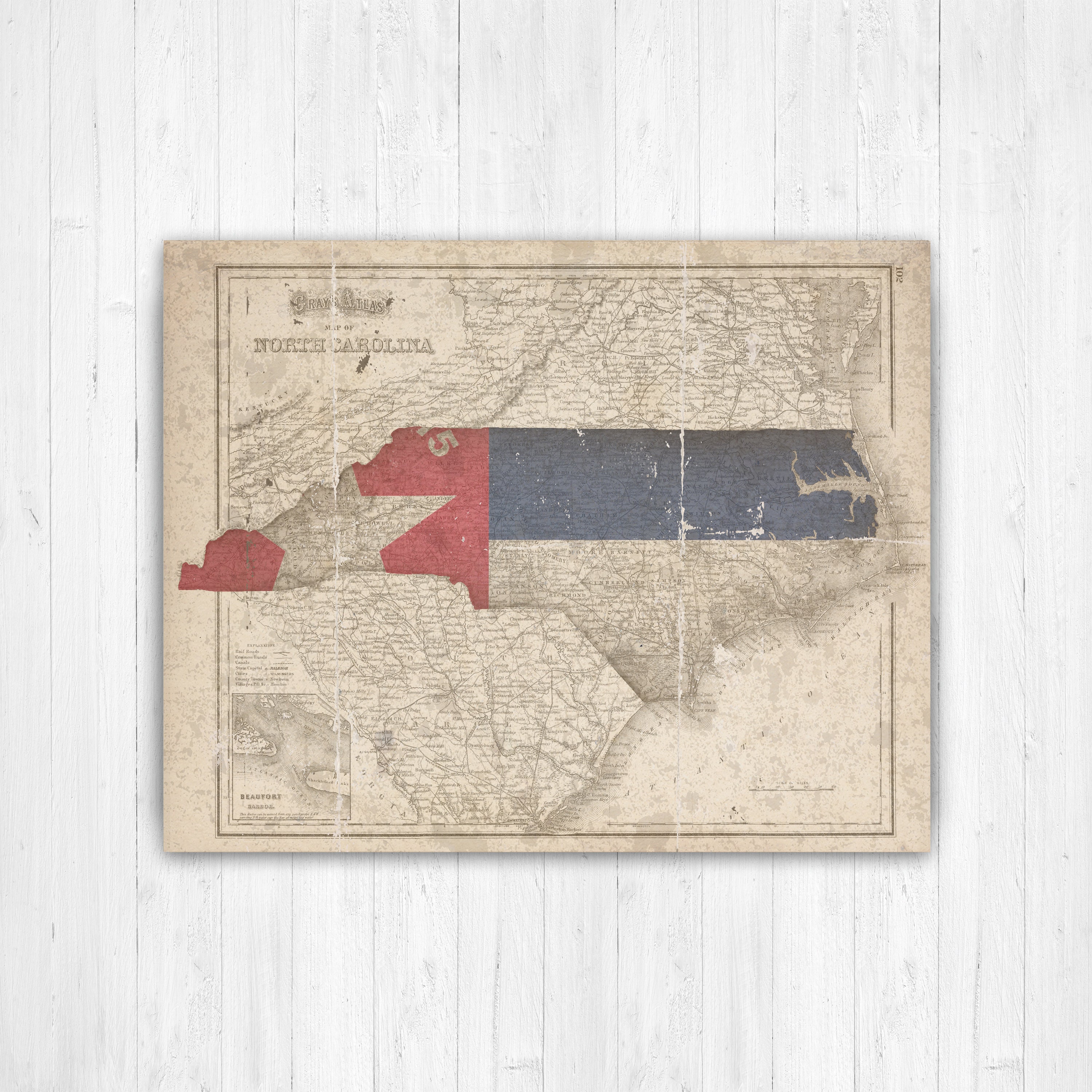 North Carolina Vintage State Flag Map Print | Hanging Canvas Art Printed Marketplace