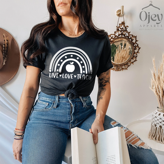 Live Love Teach Shirt, Teacher Shirts, T-Shirts, Women Gift For Teacher, Appreciation Week Tee