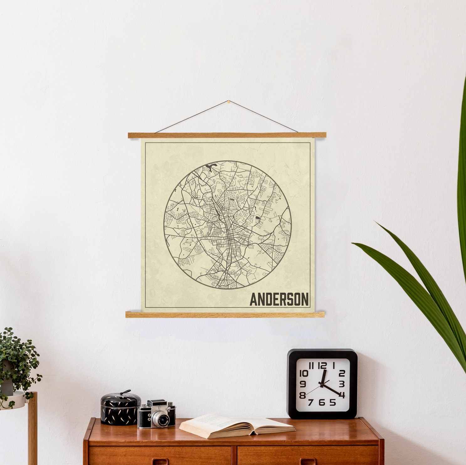 Anderson South Carolina Square Map | Hanging Canvas Of Printed Marketplace