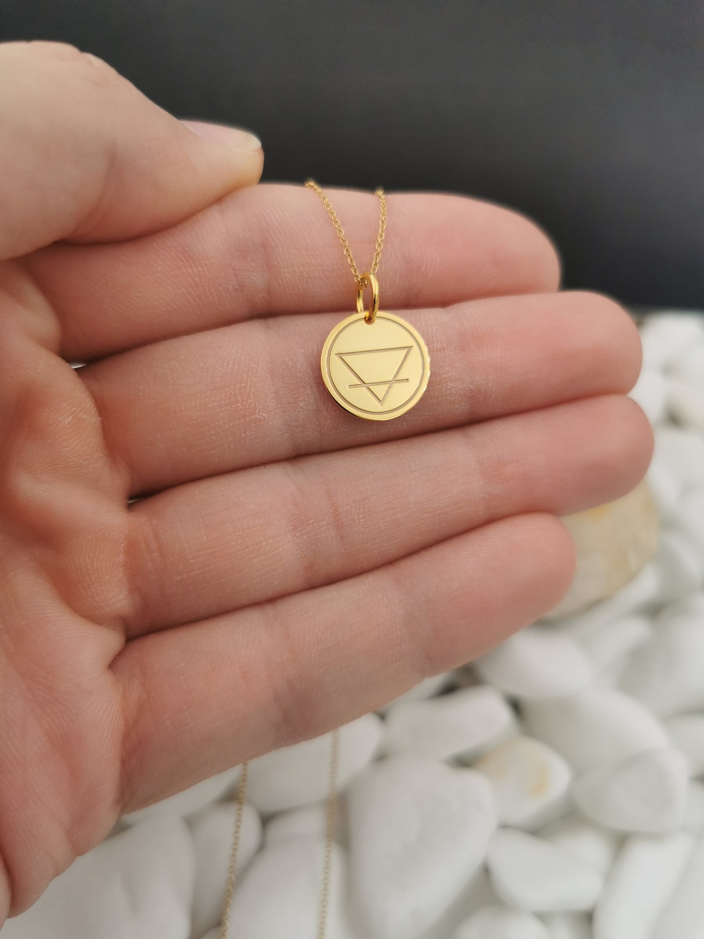 Dainty 14K Solid Gold Earth Element Symbol Necklace, Pendant, Personalized Alchemy Necklace
