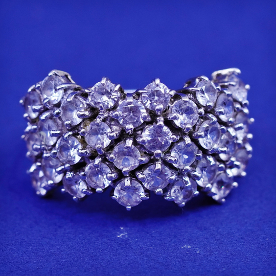 Size 7.25, Vintage Vermeil Gold Over Sterling 925 Silver Ring With Cluster Crystal, Stamped