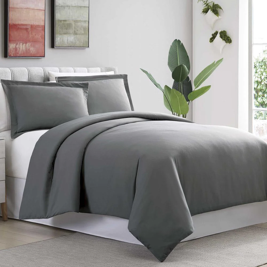 Amrapur Overseas Ultra Plush Solid Duvet Charcoal Abstract Reversible King Duvet (Blend with Polyester Fill) | 3D100MFE-CHA-KG