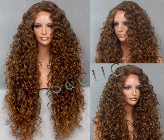 Brown Mixed Human Hair Blend Full Lace Front Wig Extra Volume & Curly Untamed Wild Heat Ok Side Parting Cancer Aloepcia Anime