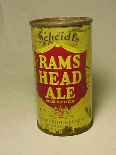 C1930S Scheidt's Rams Head Ale Old Stock Adam Scheidt Brewing Co. Norristown, Pa., Vintage Flat Top Oi Irtp Beer Can No.2