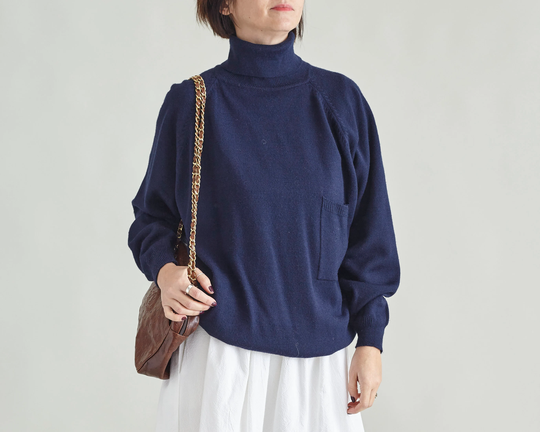 Vintage Wool Sweater With Turtleneck Size L | Navy Blend Roll Neck Pullover Ftv1083
