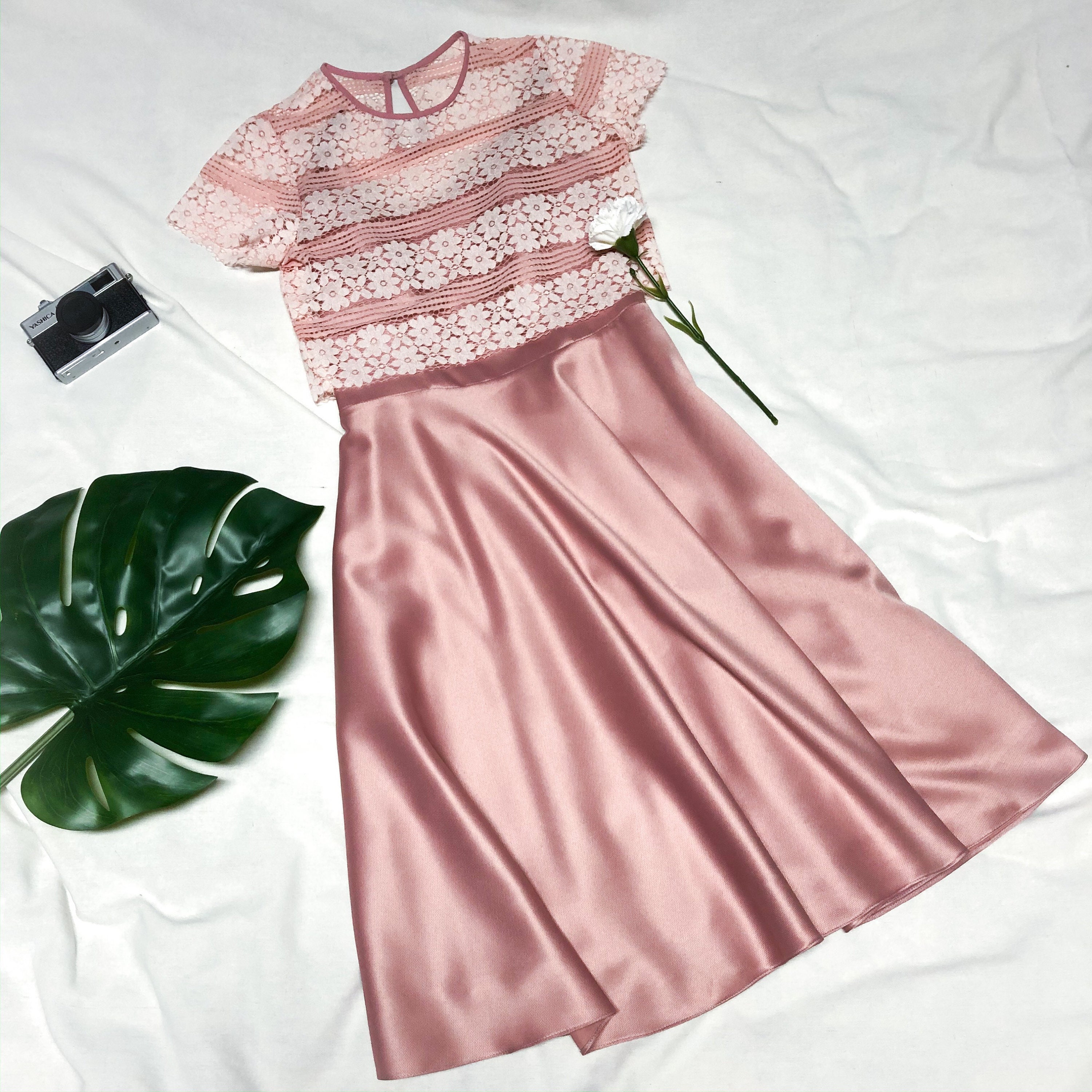 Pink Lace Dress Blush Party Crop Top & Spaghetti Straps Bridesmaid Prom 2020