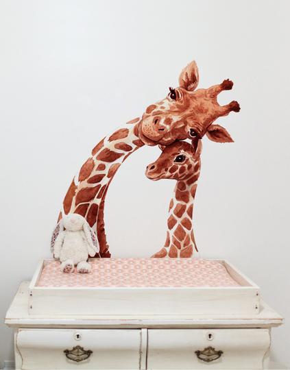 Mother & Baby Giraffe Graphic Wall Decal Over Nursery. #6262