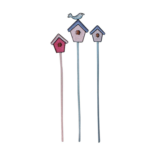 Id 3125Abc Set Of 3 Bird House On Pole Patch Nest Embroidered Iron Applique