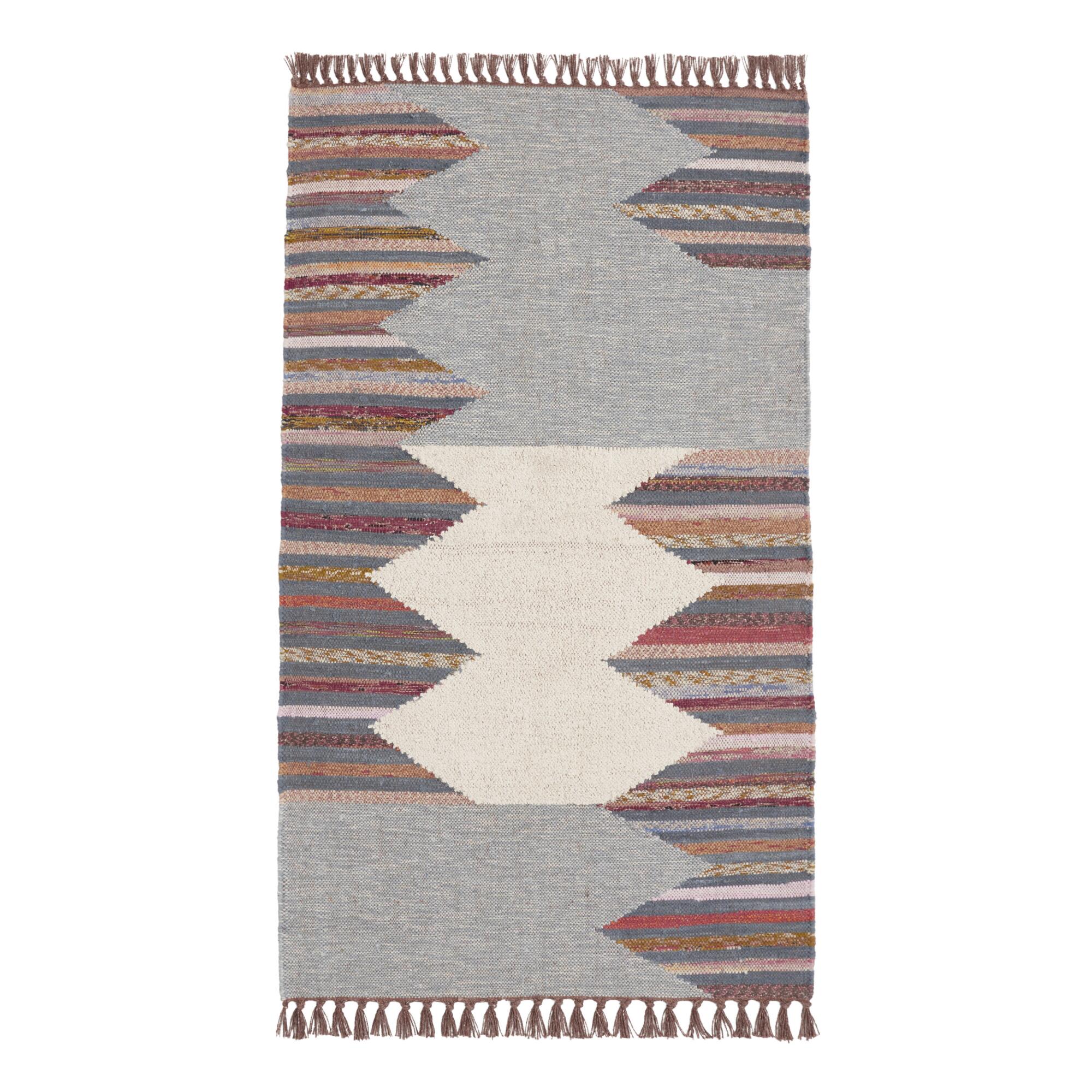 Gray and Ivory Abstract Diamond Chindi Area Rug: Multi - 3' x 5' by World Market