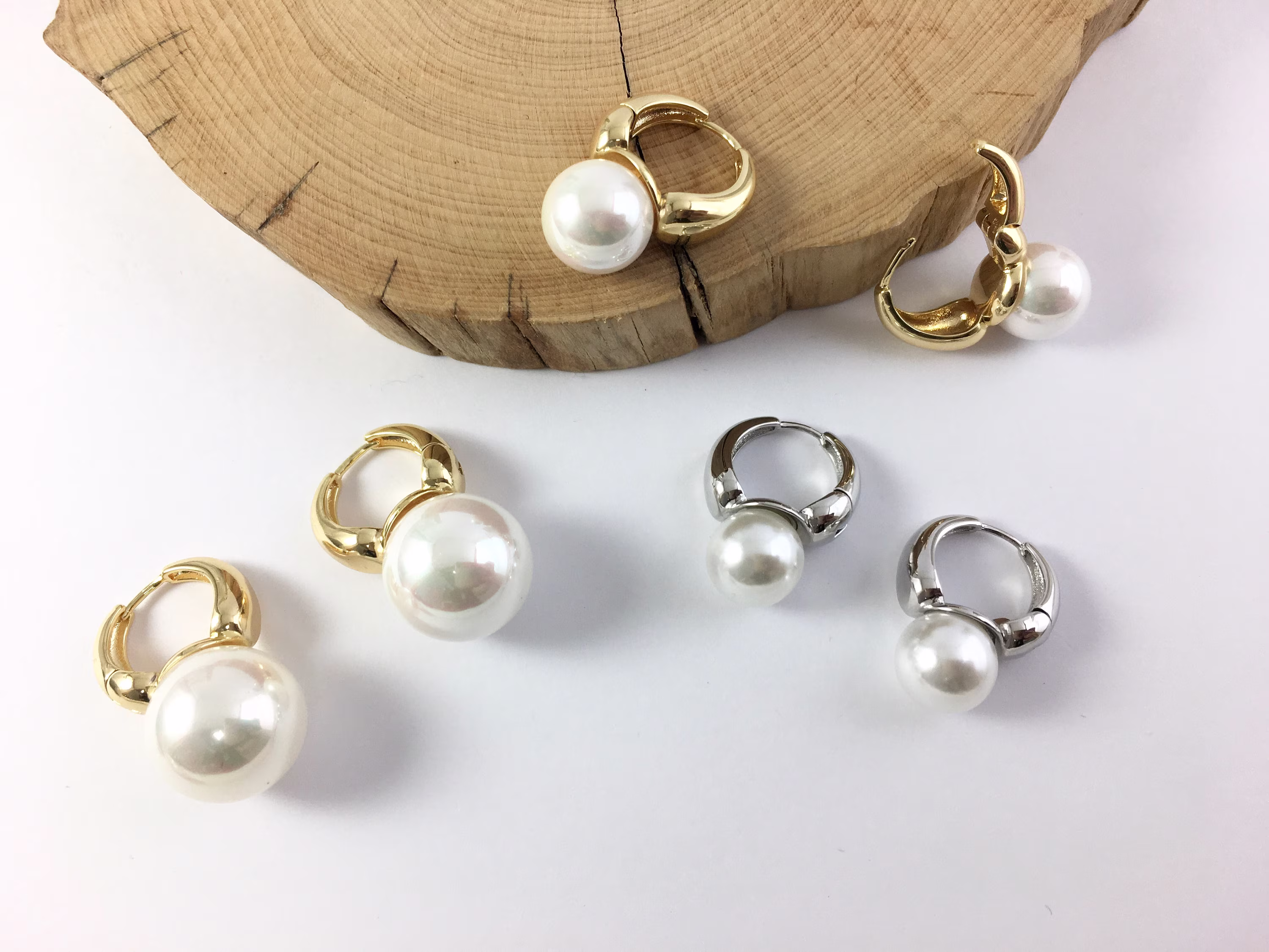 Real Gold/Silver 18K Plated Pearl Earring Hoop Huggies