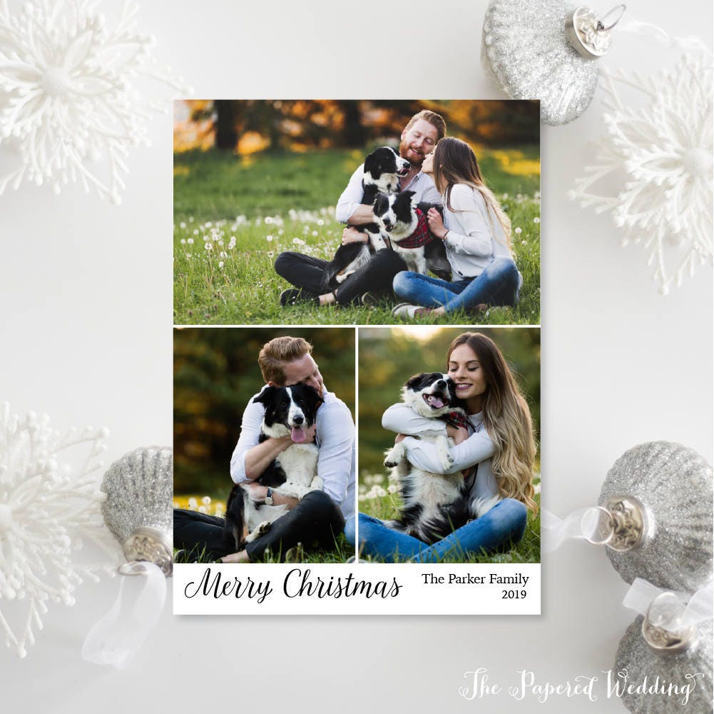 Printable Or Printed Christmas Cards With Three Photos - Simple Picture Collage Merry Photo 047 P3