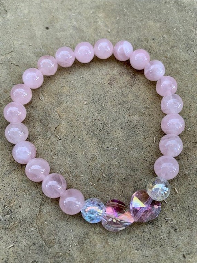 Madagascar Rose Quartz Bracelet 8mm, Dainty Heart