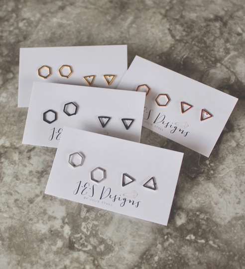 Geometric Stud Earring Sets in Matte Gold, Rose Gold & Silver