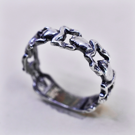 Size 8.5 Vintage Sterling 925 Silver Handmade Ring, Frog Band, Stamped