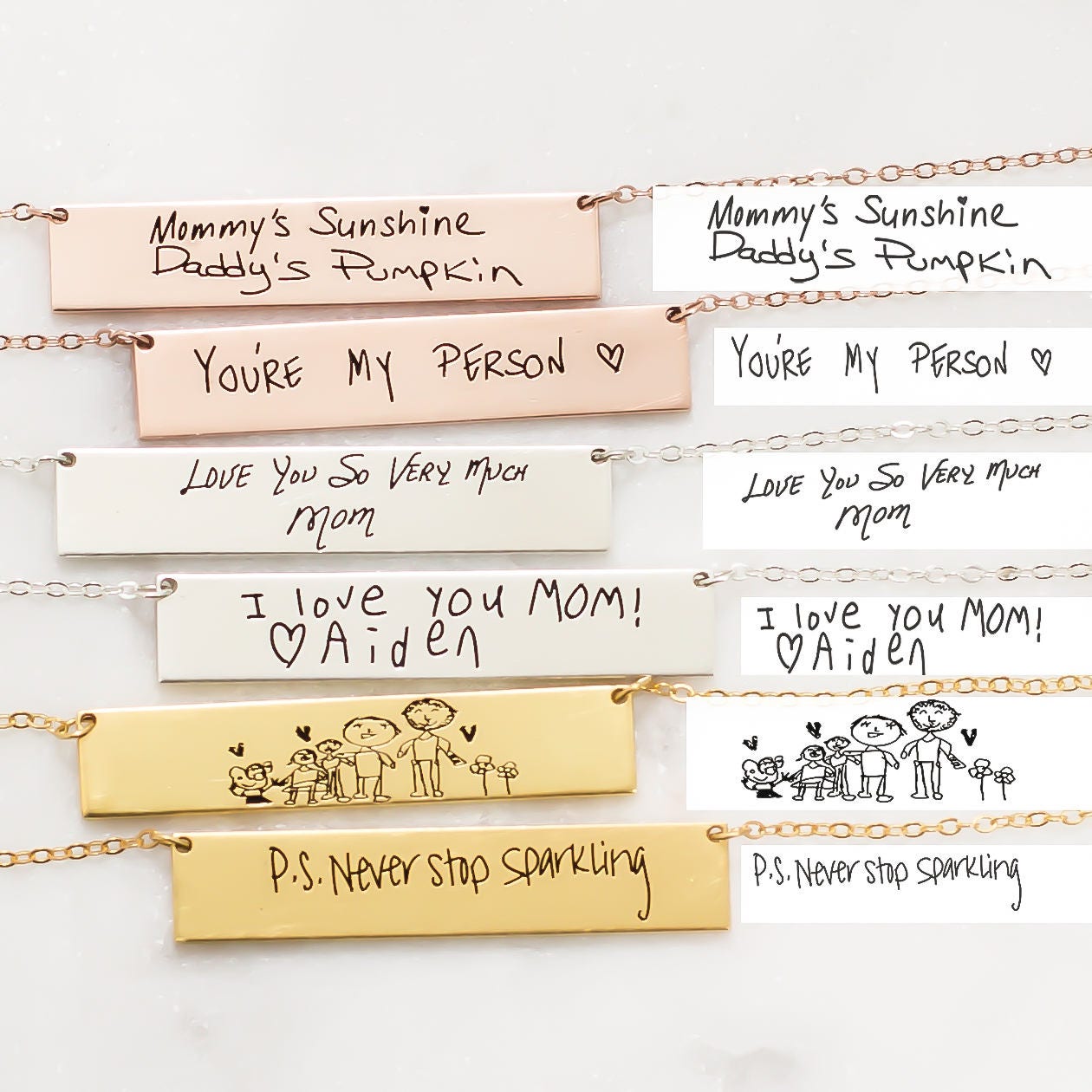 Custom Handwriting Necklace Signature Engraved Bar Memorial Keepsake Jewelry Mom Gift Nm22