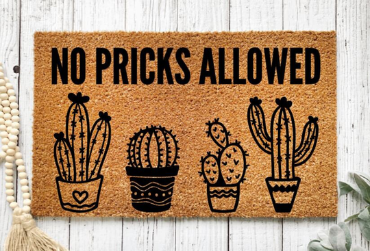 No Pricks Allowed | Cute Cactus Doormat Cacti Desert Boho Moon Welcome Gift For Plant Lovers Western