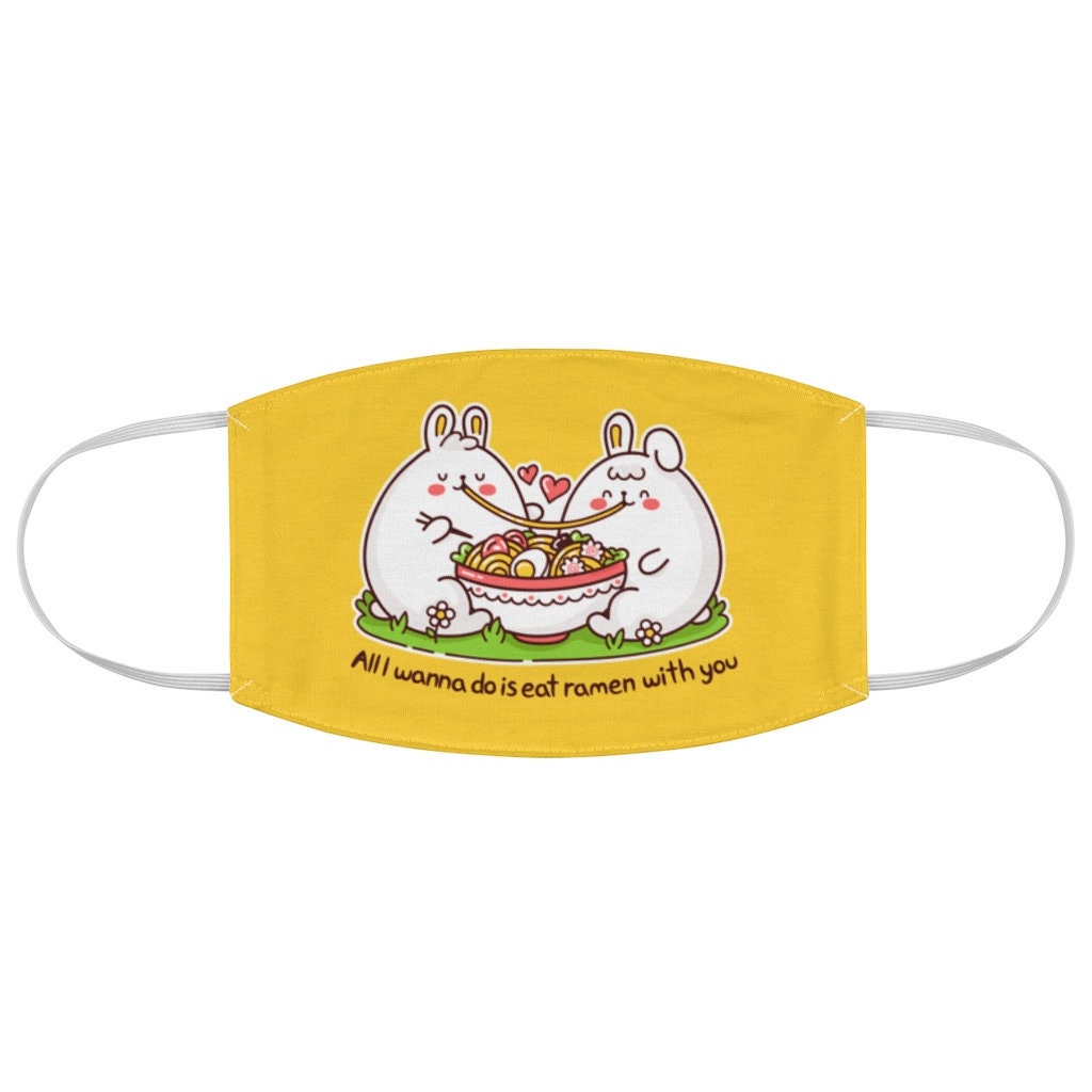 Kawaii Bunny Rabbits Eating Ramen Noodles Face Mask