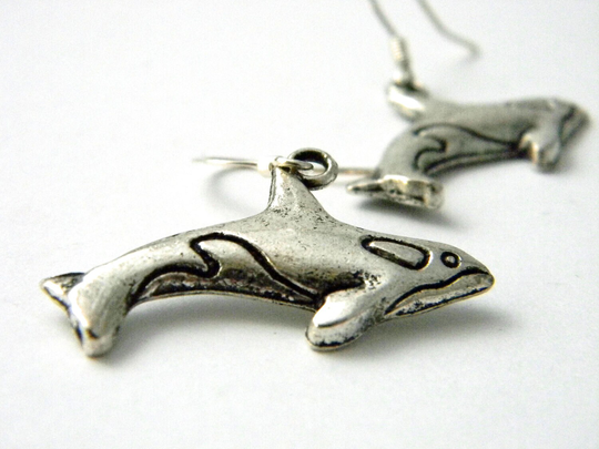 Orca Whale Earrings Silver Color Dangle