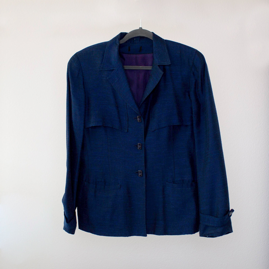 Dark Blue Loose Fit Linen Blend Blazer Navy Jacket
