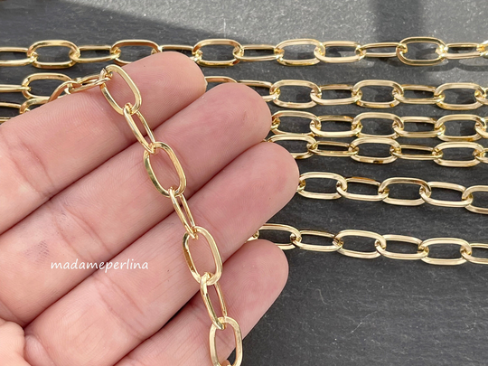 Chain 13x7mm Gold Plated Flat Oval Open Cable Links 3.3 Feet 1 Meter Turkish Jewellery Supplies Mdla0558H