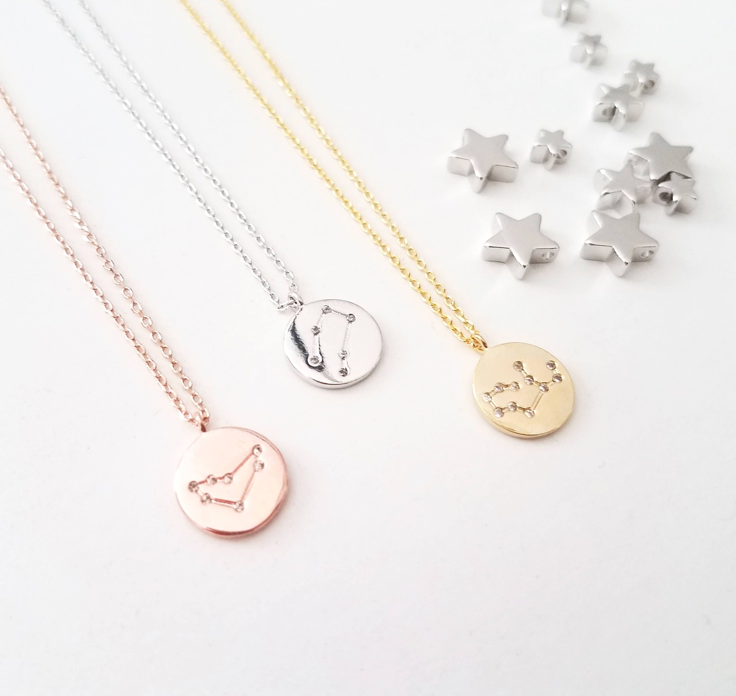Zodiac Jewelry Celestial Constellation Necklace Gift For Women Gold Disk Necklace, Important Dates Sign, Important
