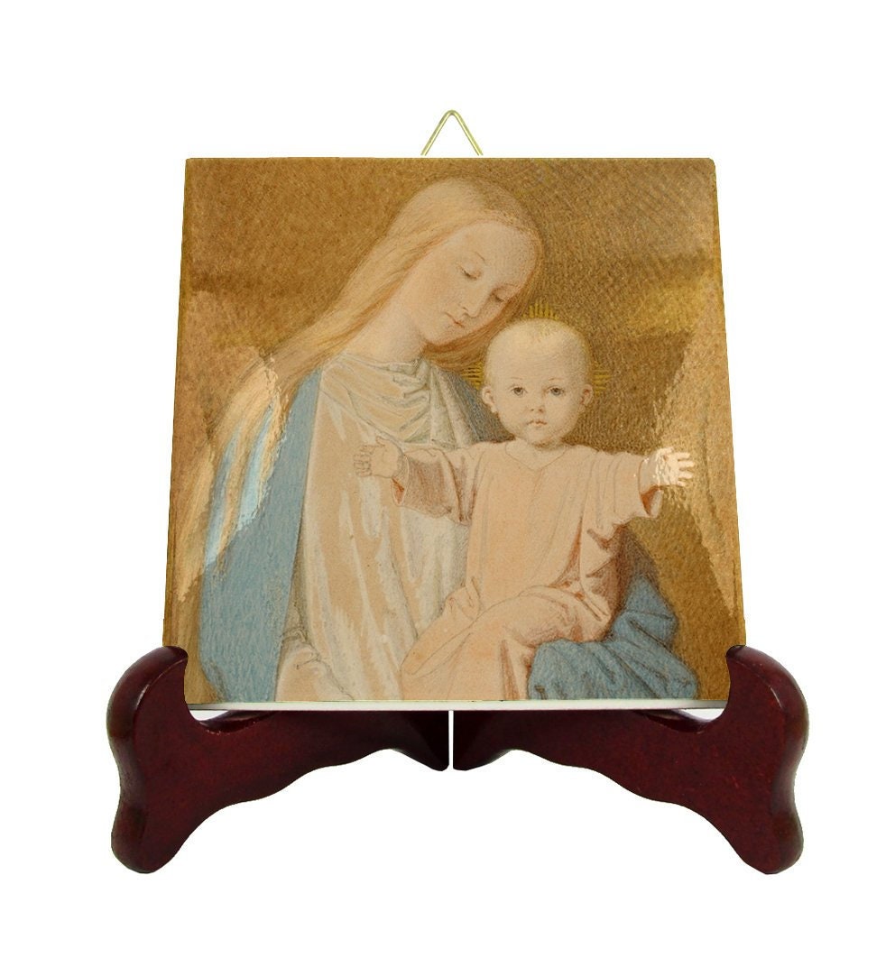 Catholic Gift Idea - Virgin & Child By Ernst Deger Devotional Icon On Tile Madonna Religious Art Mary Jesus