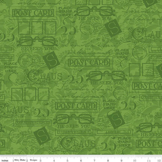 Sale Nicholas Greetings Blender C12343 Holly - Riley Blake Designs Christmas Tone-On-Tone Text Phrases Icons Quilting Cotton Fabric